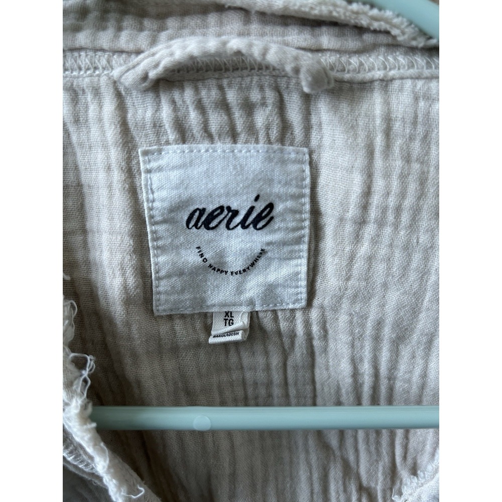 Aerie Pool To Party Cotton Gauze Cover Up Shirt Frayed Boho Beach Oversized XL - Picture 6 of 7